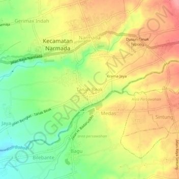 Carte topographique Tanah Beak, altitude, relief