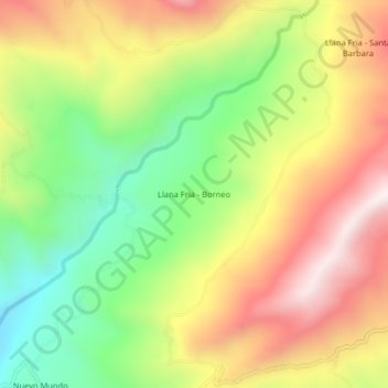 Carte topographique Llana Fria - Borneo, altitude, relief