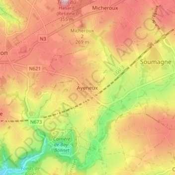 Carte topographique Ayeneux, altitude, relief