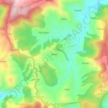 Carte topographique Kande, altitude, relief