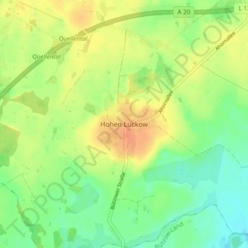Carte topographique Hohen Luckow, altitude, relief