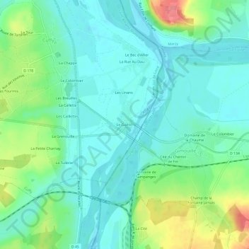 Carte topographique Le Guétin, altitude, relief