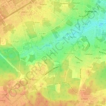 Carte topographique Baricot, altitude, relief