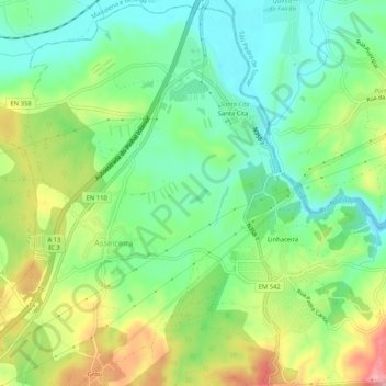 Carte topographique Asseiceira, altitude, relief