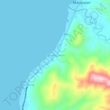 Carte topographique Pananggalon, altitude, relief