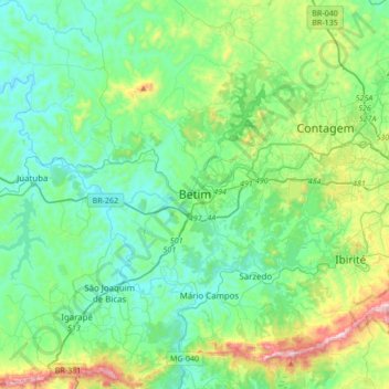 Carte topographique Betim, altitude, relief