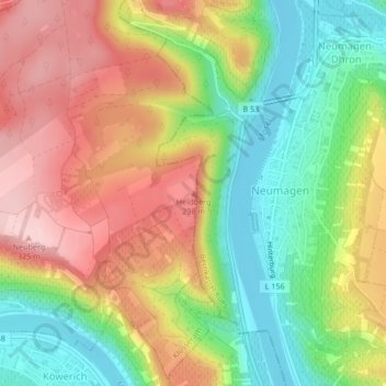 Carte topographique Heldberg, altitude, relief