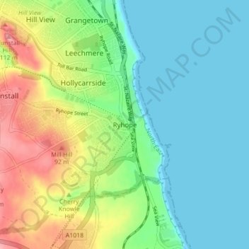 Carte topographique Ryhope, altitude, relief
