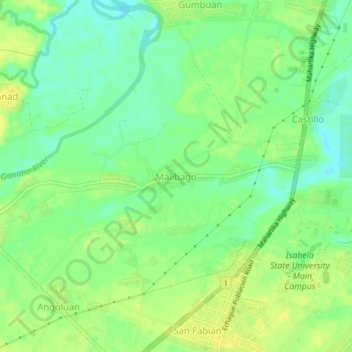 Carte topographique Malibago, altitude, relief