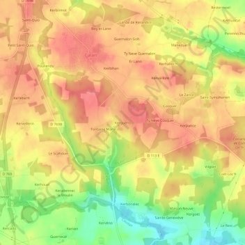 Carte topographique Kergueris, altitude, relief