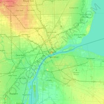 Carte topographique Detroit, altitude, relief