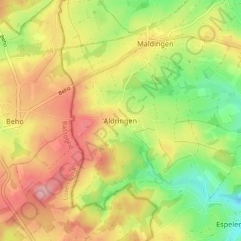 Carte topographique Aldringen, altitude, relief