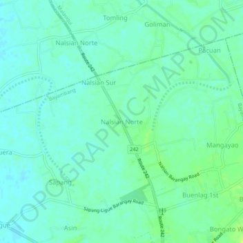 Carte topographique Nalsian Norte, altitude, relief
