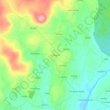 Carte topographique As Travesas, altitude, relief