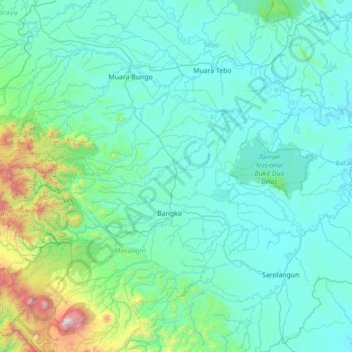 Carte topographique Tabir Lintas, altitude, relief