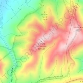 Carte topographique Buffalo Mountain, altitude, relief