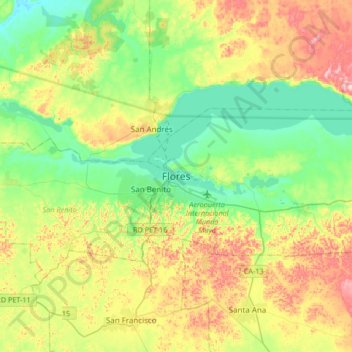 Carte topographique Flores, altitude, relief