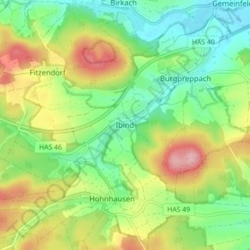 Carte topographique Ibind, altitude, relief