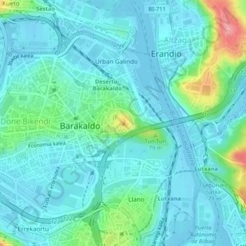 Carte topographique Rontegi, altitude, relief