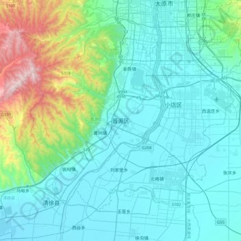 Carte topographique Jinyuan, altitude, relief