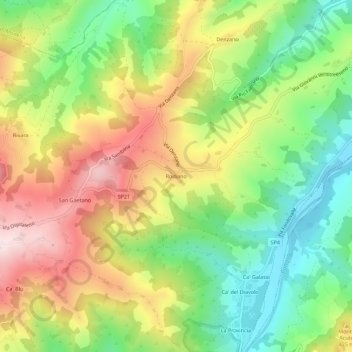 Carte topographique Rodiano, altitude, relief
