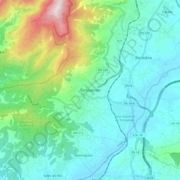 Carte topographique Tortosendo, altitude, relief