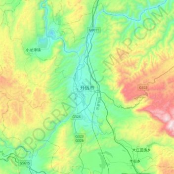 Carte topographique 开远市, altitude, relief