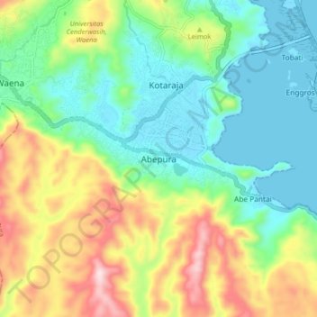 Carte topographique Abepura, altitude, relief