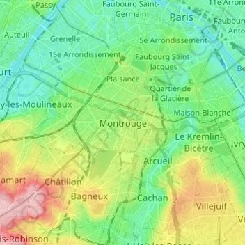 Carte topographique Montrouge, altitude, relief