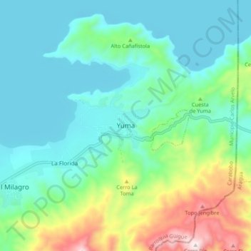Carte topographique Yuma, altitude, relief