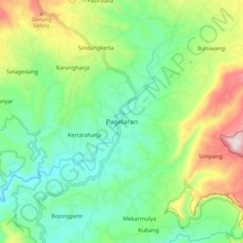Carte topographique Pagelaran, altitude, relief
