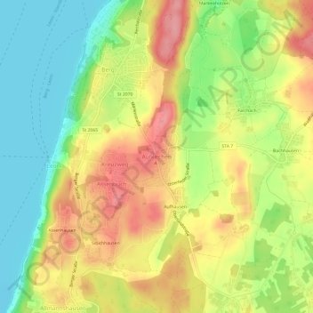 Carte topographique Aufkirchen, altitude, relief