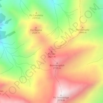 Carte topographique Piz Ner, altitude, relief