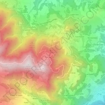 Carte topographique Gandolina, altitude, relief