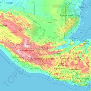 Carte topographique Alta Verapaz, altitude, relief