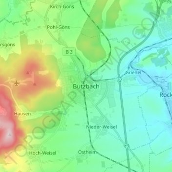 Carte topographique Butzbach, altitude, relief