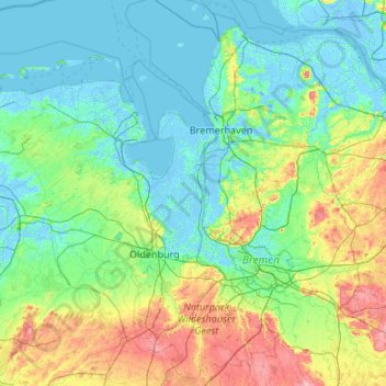 Carte topographique Wesermarsch, altitude, relief