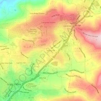 Carte topographique Spring Hill, altitude, relief
