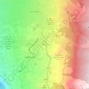 Carte topographique Las Manchas, altitude, relief