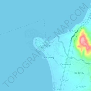 Carte topographique Kanyogan, altitude, relief