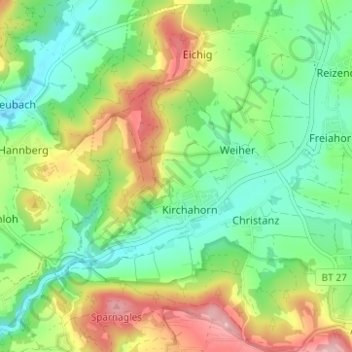 Carte topographique Dentlein, altitude, relief