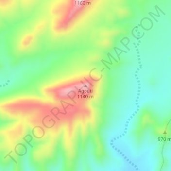 Carte topographique Agouti, altitude, relief