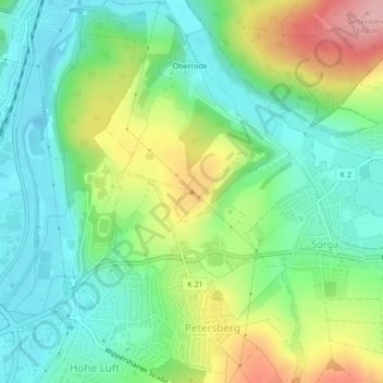 Carte topographique Obersberg, altitude, relief