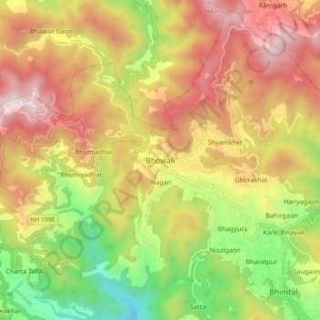 Carte topographique Bhowali, altitude, relief