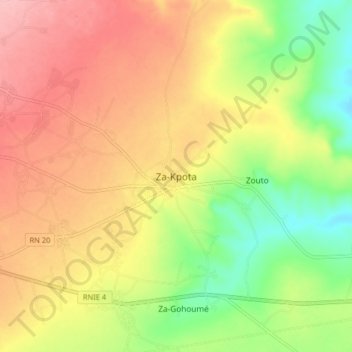 Carte topographique Za-Kpota, altitude, relief