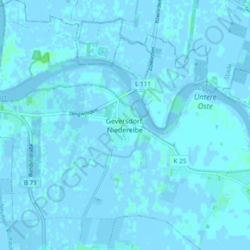 Carte topographique Geversdorf, Niederelbe, altitude, relief