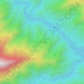 Carte topographique Sangram, altitude, relief
