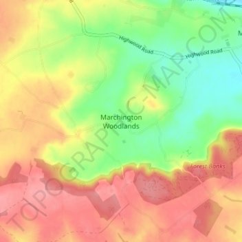 Carte topographique Marchington Woodlands, altitude, relief