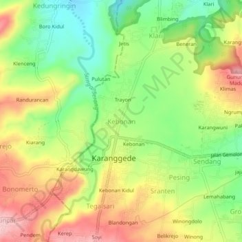 Carte topographique Kebonan, altitude, relief