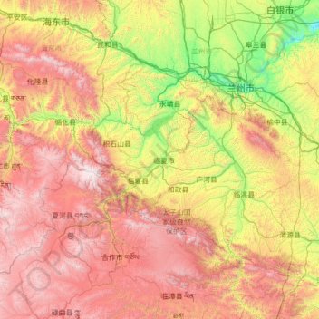 Carte topographique Préfecture Autonome Hui de Linxia, altitude, relief